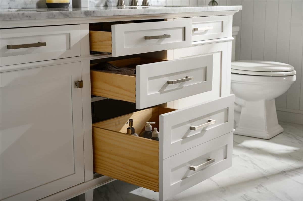 72" Double Sink Vanity Cabinet with Carrara White Marble or Blue Limestone Countertop