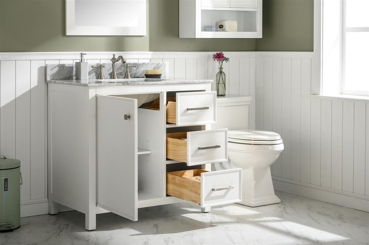 36" Single Sink Vanity Cabinet with Carrara White Marble or Blue Limestone Countertop