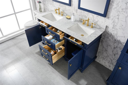 60" Double Sink Vanity Cabinet with Carrara White Marble or Blue Limestone Countertop