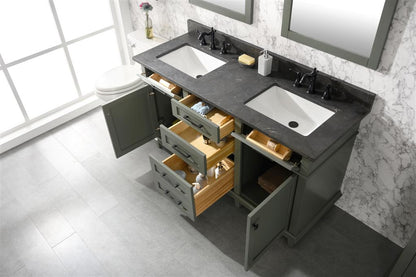 60" Double Sink Vanity Cabinet with Carrara White Marble or Blue Limestone Countertop