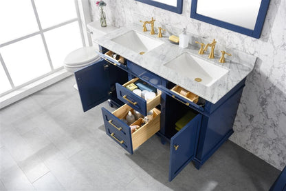 54" Double Sink Vanity Cabinet with Carrara White Marble or Blue Limestone Countertop