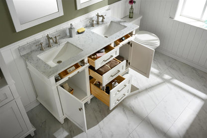 60" Double Sink Vanity Cabinet with Carrara White Marble or Blue Limestone Countertop