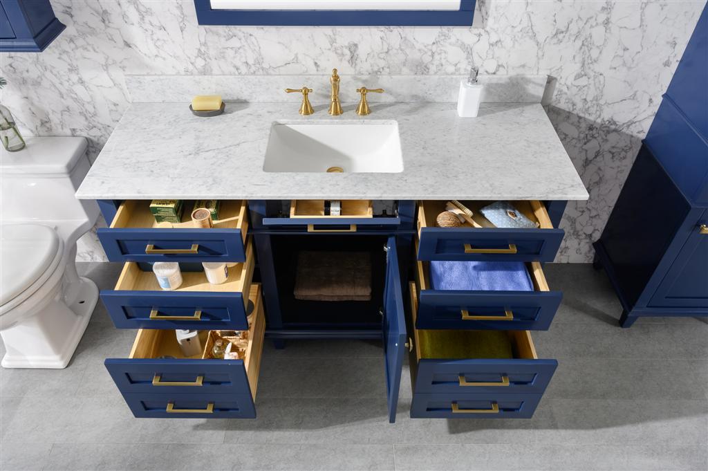 60" Single Sink Vanity Cabinet with Carrara White Marble or Blue Limestone Countertop