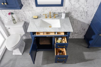 36" Single Sink Vanity Cabinet with Carrara White Marble or Blue Limestone Countertop