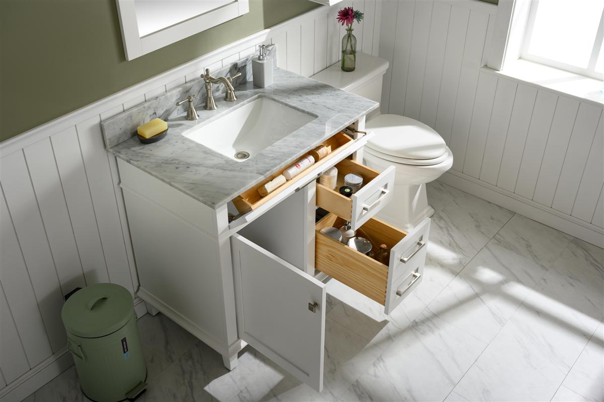 36" Single Sink Vanity Cabinet with Carrara White Marble or Blue Limestone Countertop