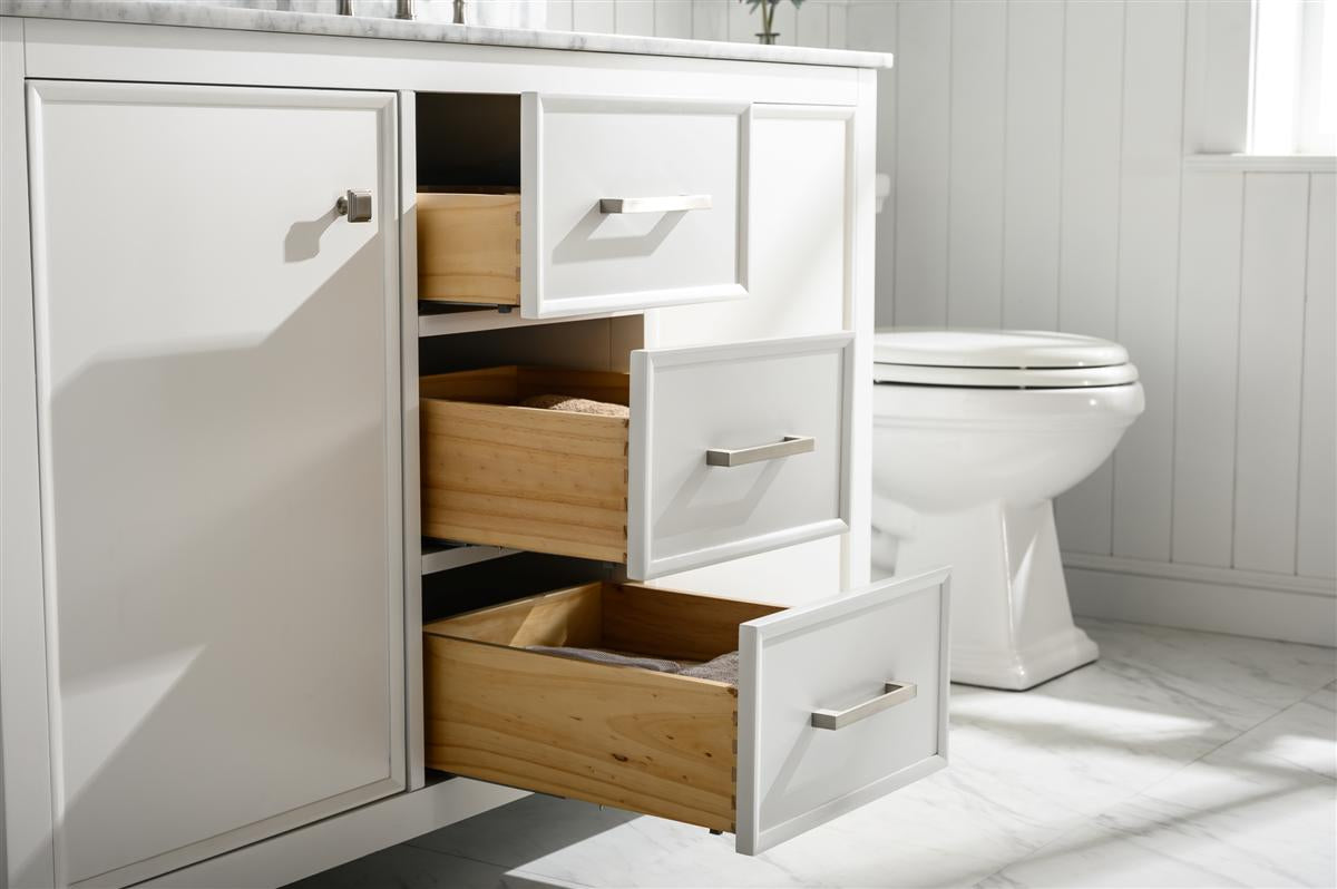 54" Double Sink Vanity Cabinet with Carrara White Marble or Blue Limestone Countertop