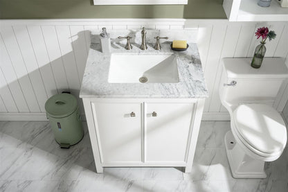 30" Single Sink Vanity Cabinet with Carrara White Marble or Blue Limestone Countertop