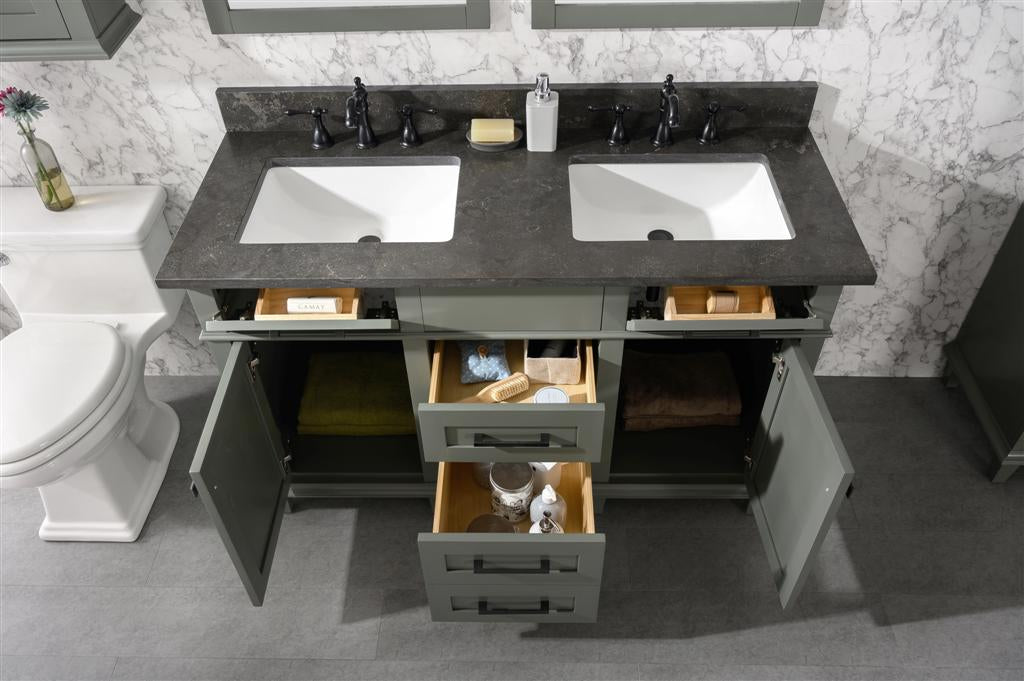 54" Double Sink Vanity Cabinet with Carrara White Marble or Blue Limestone Countertop