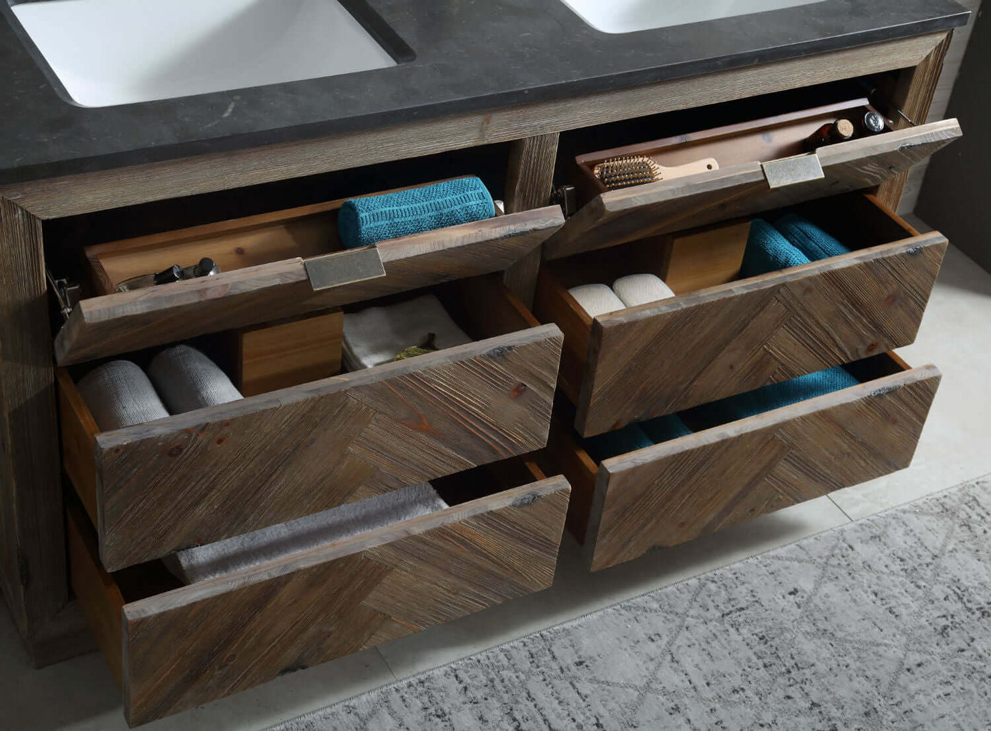 60" Wood Double Sink Vanity with Moonstone Top