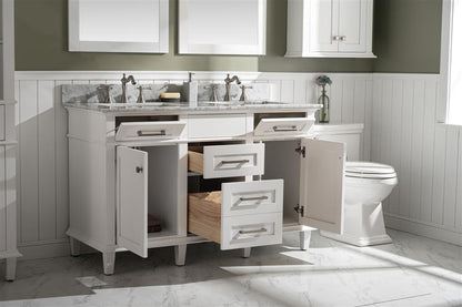 54" Double Sink Vanity Cabinet with Carrara White Marble or Blue Limestone Countertop