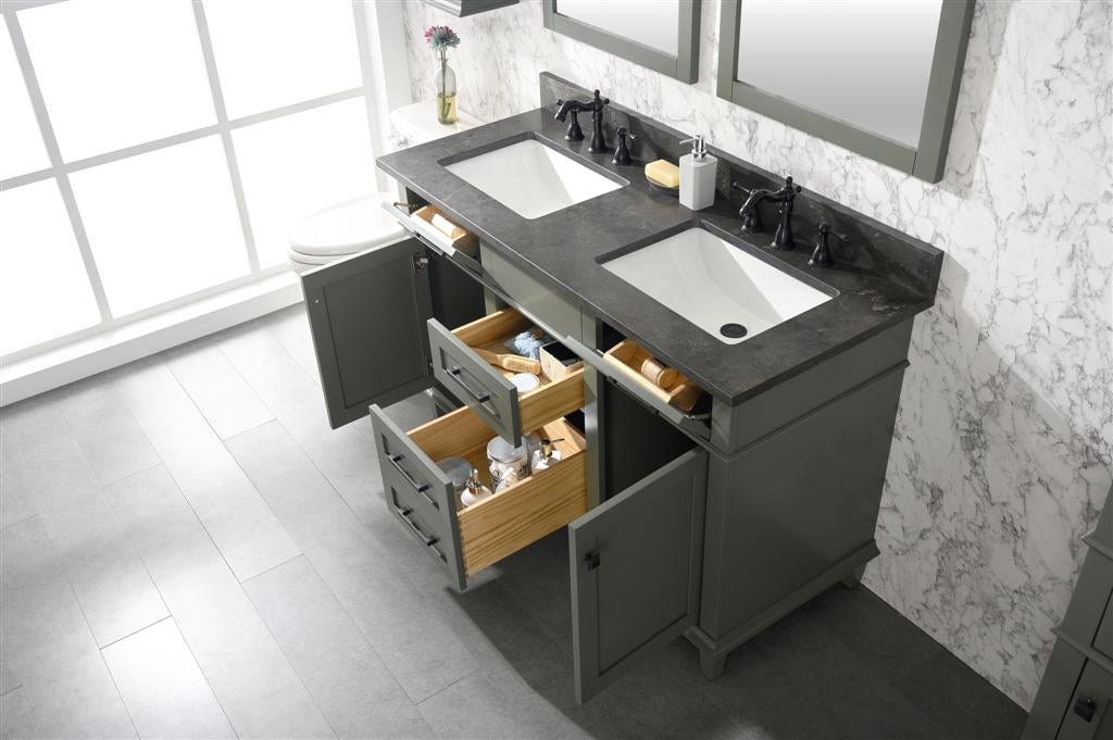 54" Double Sink Vanity Cabinet with Carrara White Marble or Blue Limestone Countertop