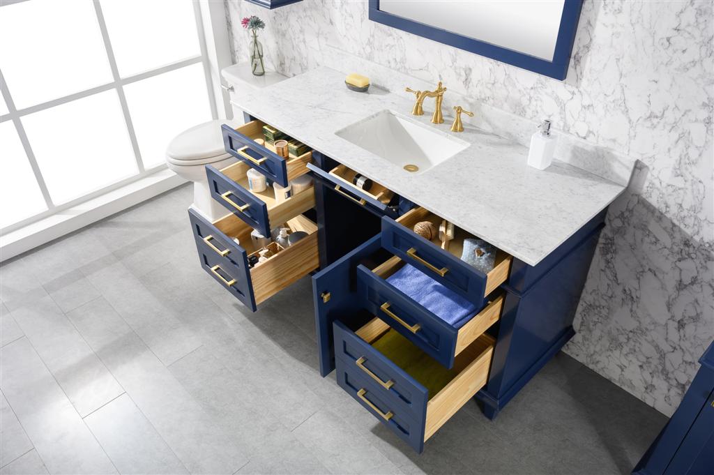 60" Single Sink Vanity Cabinet with Carrara White Marble or Blue Limestone Countertop