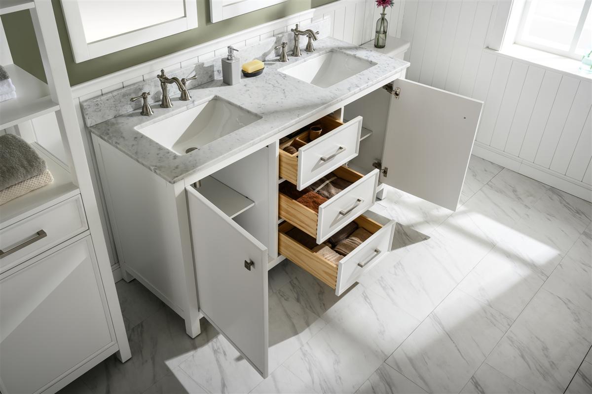 60" Double Sink Vanity Cabinet with Carrara White Marble or Blue Limestone Countertop