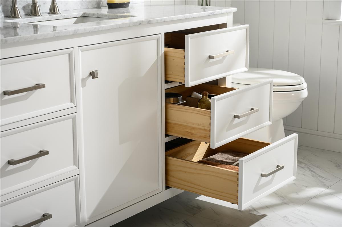 60" Single Sink Vanity Cabinet with Carrara White Marble or Blue Limestone Countertop