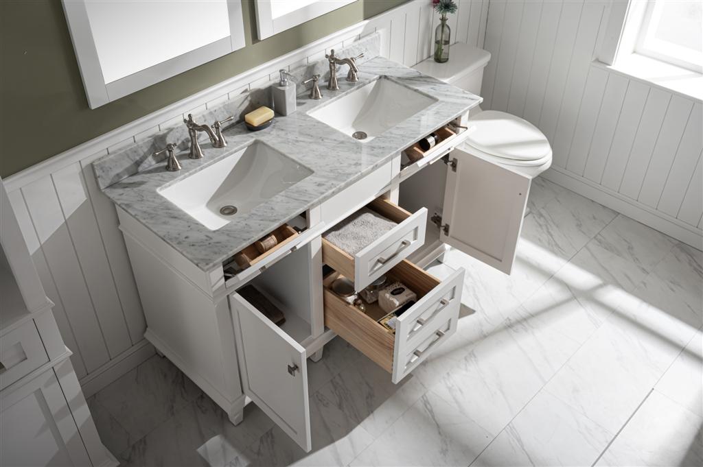 54" Double Sink Vanity Cabinet with Carrara White Marble or Blue Limestone Countertop