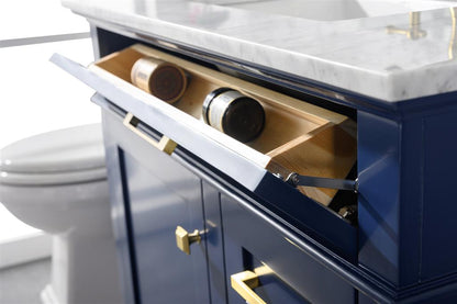 36" Single Sink Vanity Cabinet with Carrara White Marble or Blue Limestone Countertop