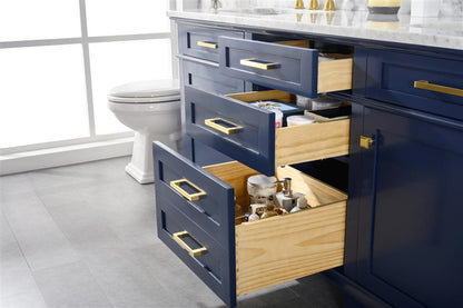 72" Double Sink Vanity Cabinet with Carrara White Marble or Blue Limestone Countertop