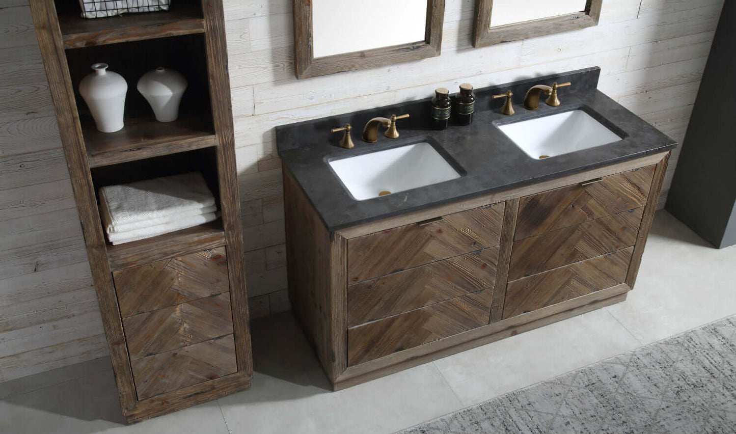 60" Wood Double Sink Vanity with Moonstone Top