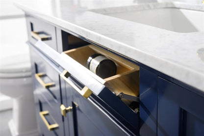 60" Single Sink Vanity Cabinet with Carrara White Marble or Blue Limestone Countertop