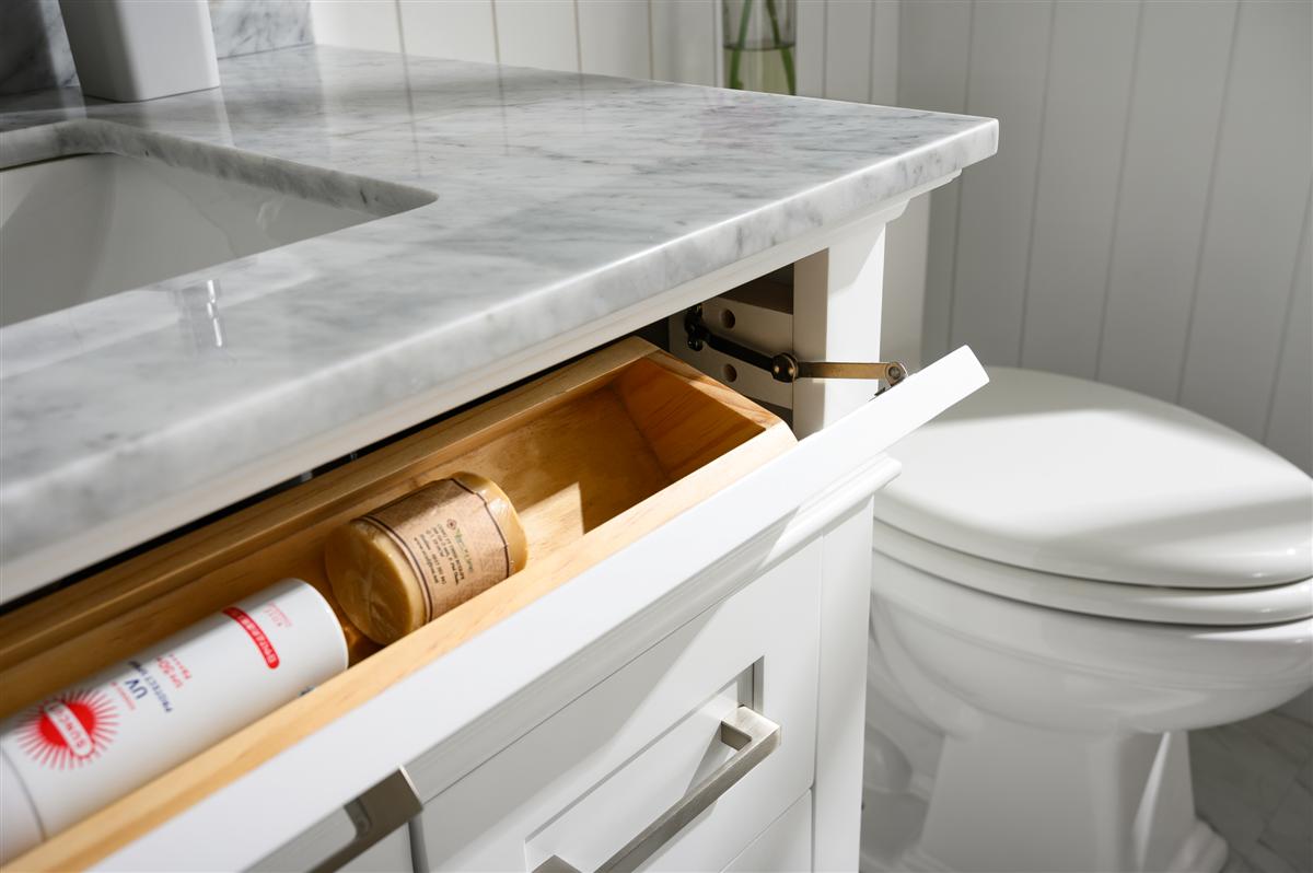 36" Single Sink Vanity Cabinet with Carrara White Marble or Blue Limestone Countertop