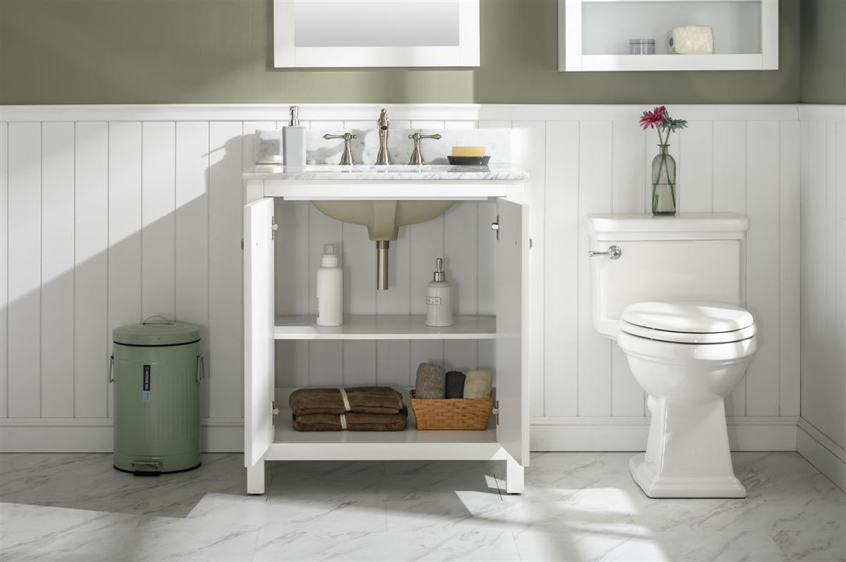 30" Single Sink Vanity Cabinet with Carrara White Marble or Blue Limestone Countertop