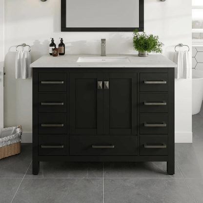 Eviva London 42 in. Transitional Bathroom Vanity with White Carrara Marble Countertop