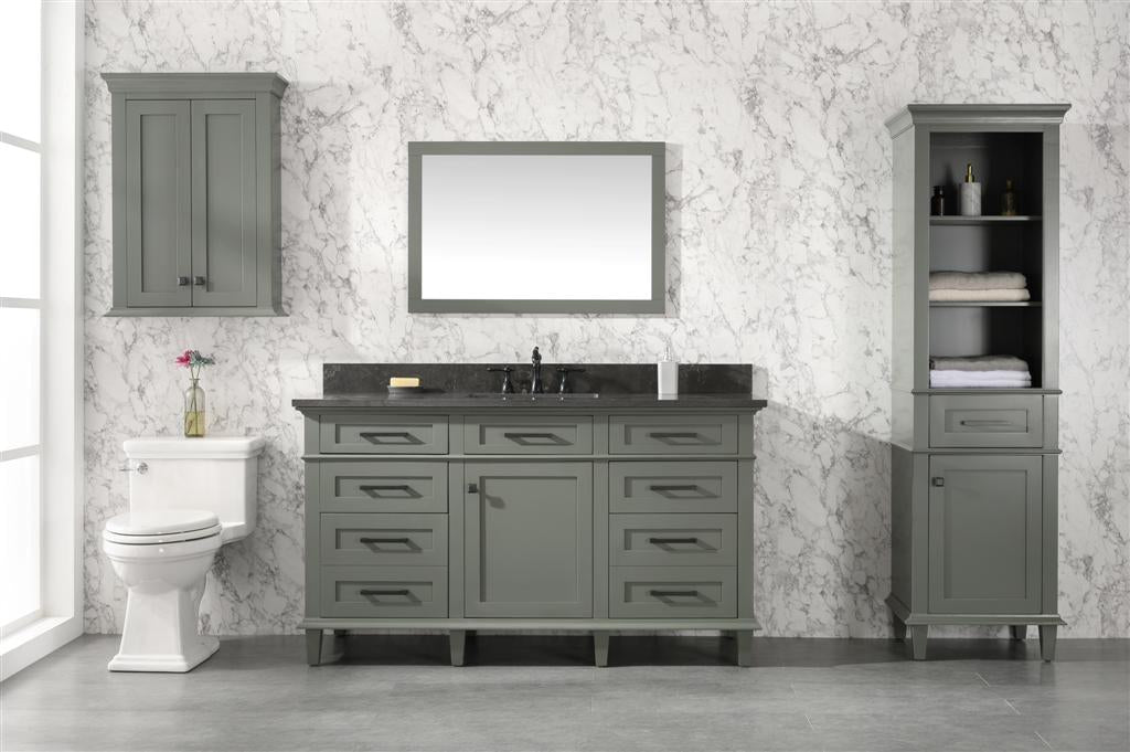 60" Single Sink Vanity Cabinet with Carrara White Marble or Blue Limestone Countertop