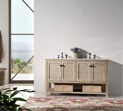 60" Solid Wood Double Sink Vanity with Marble Top