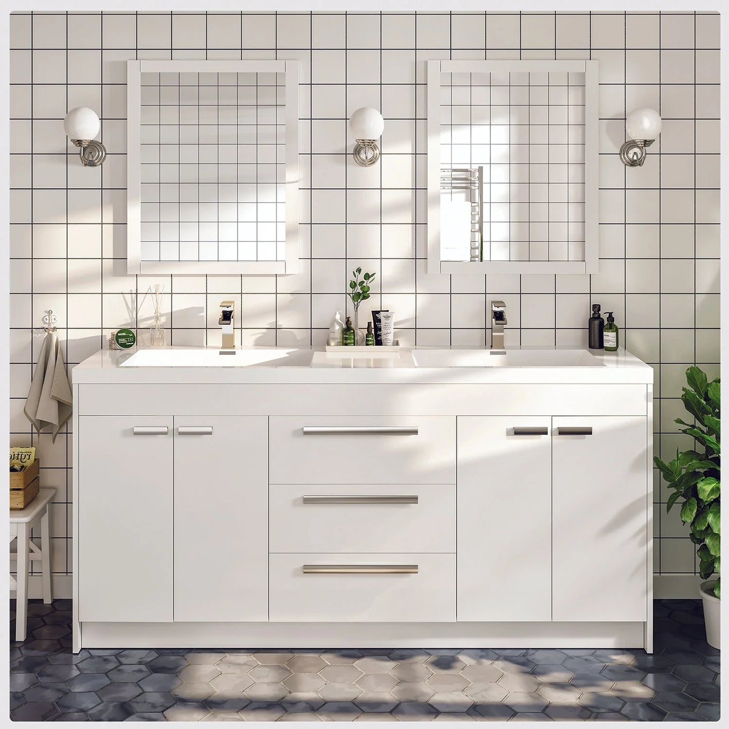 Lugano 72"W x 20"D Double Sink Bathroom Vanity with Acrylic Countertop and Integrated Sink