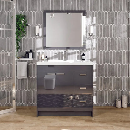 Lugano 36"W x 20"D Single Sink Bathroom Vanity with White Acrylic Countertop and Integrated Sink