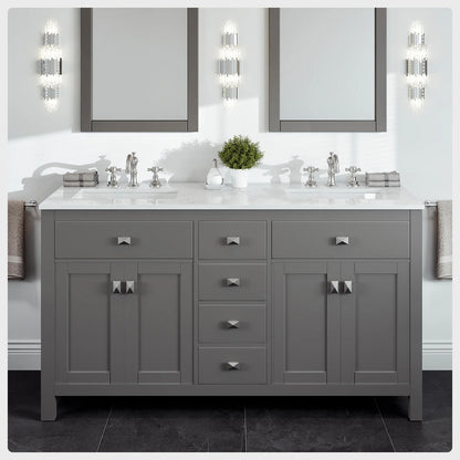 Artemis 60"W x 22"D Double Sink Bathroom Vanity with Carrara Quartz Countertop and Undermount Porcelain Sink