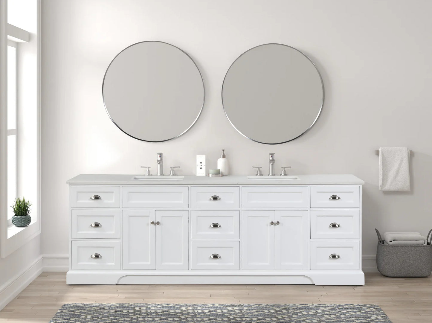 Epic 96"W x 22"D Double Sink Bathroom Vanity with Carrara Quartz Countertop and Undermount Porcelain Sink