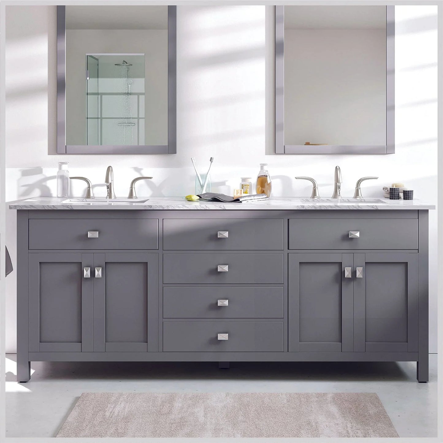 Artemis 72"W x 22"D Double Sink Bathroom Vanity with Carrara Quartz Countertop and Undermount Porcelain Sink