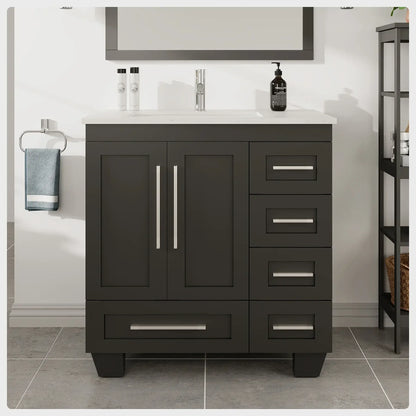 Loon 30"W x 22"D Single Bathroom Vanity with White Carrara Quartz Countertop and Undermount Porcelain Sink