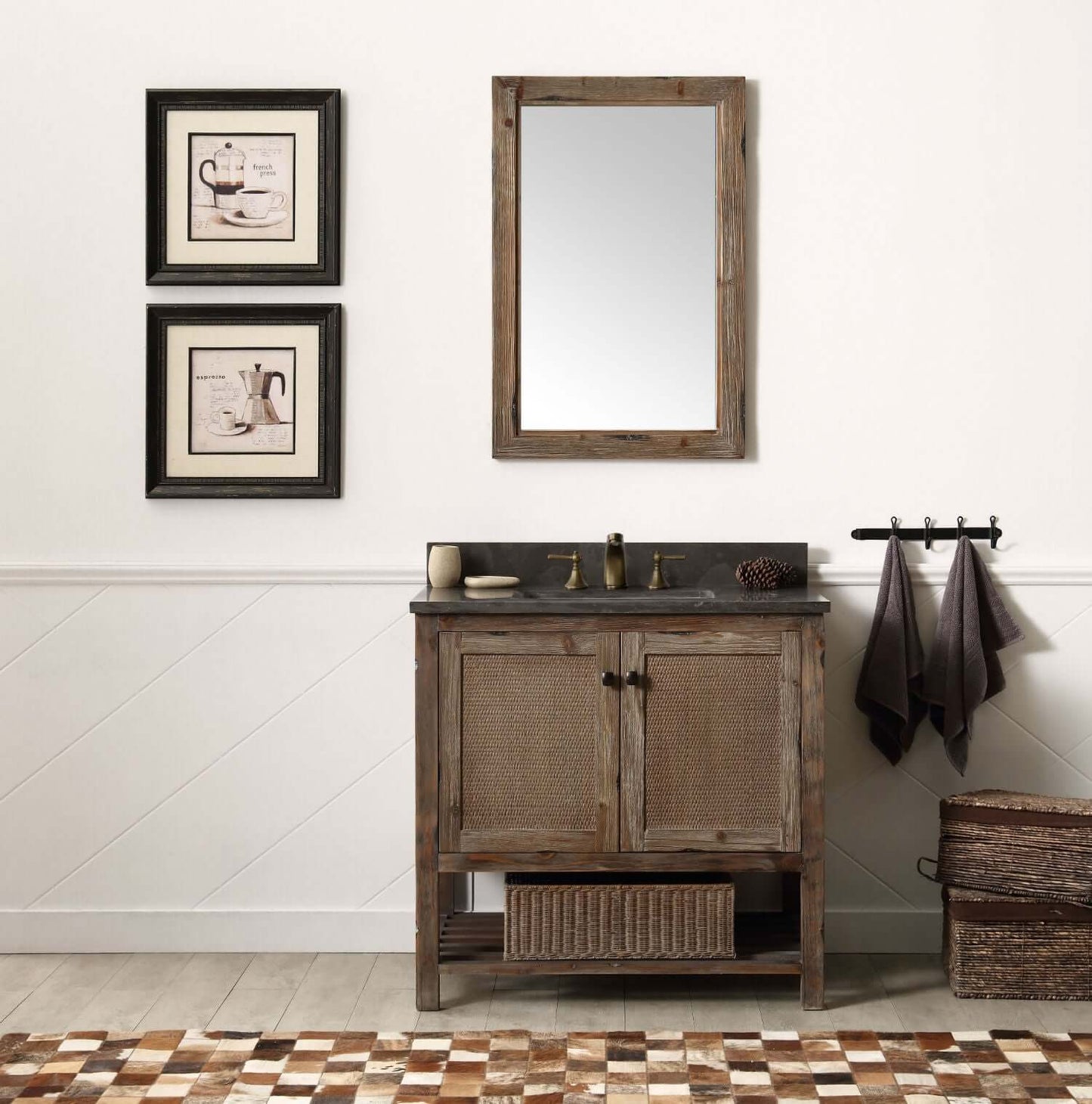 36" Solid Wood Single Sink Vanity with Moon Stone Top