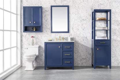 36" Single Sink Vanity Cabinet with Carrara White Marble or Blue Limestone Countertop