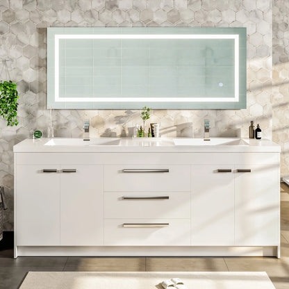 Lugano 84"W x 20"D Double Sink Bathroom Vanity with Acrylic Countertop and Integrated Sink