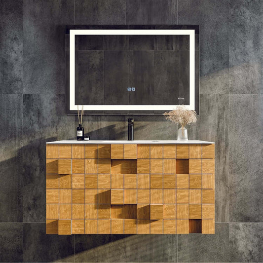 Eviva Mosaic 36 in. Wall Mounted Oak Bathroom Vanity with White Integrated Solid Surface Countertop