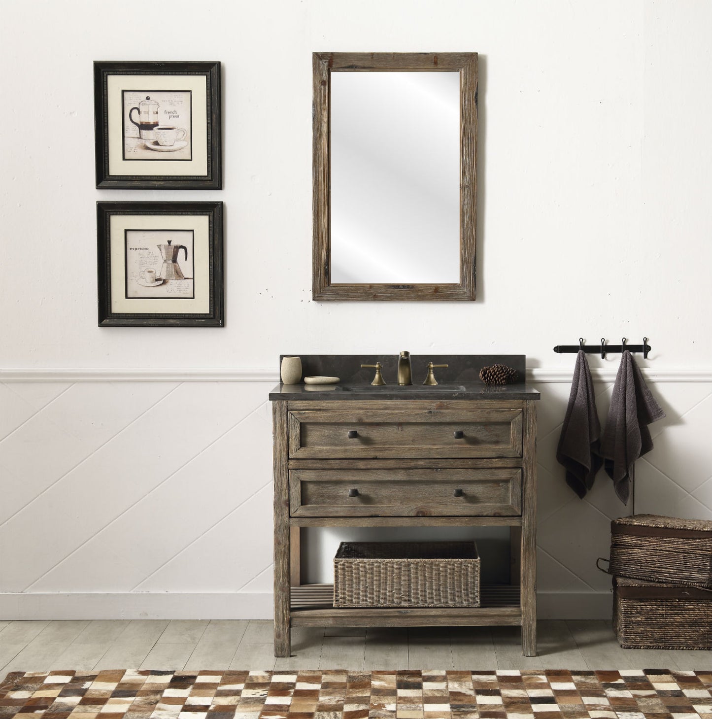 36" Wood Single Sink Vanity with Moon Stone Top