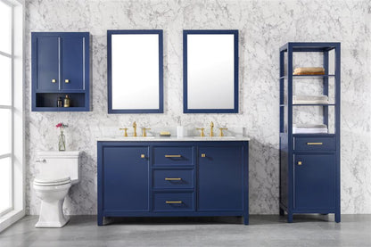 60" Double Sink Vanity Cabinet with Carrara White Marble or Blue Limestone Countertop