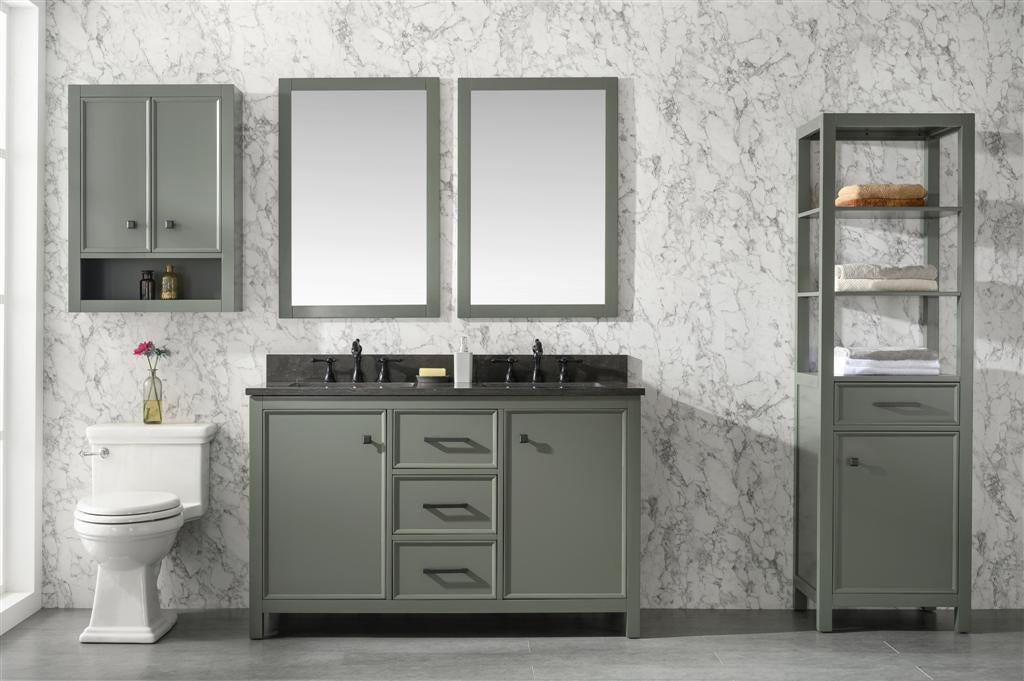 54" Double Sink Vanity Cabinet with Carrara White Marble or Blue Limestone Countertop