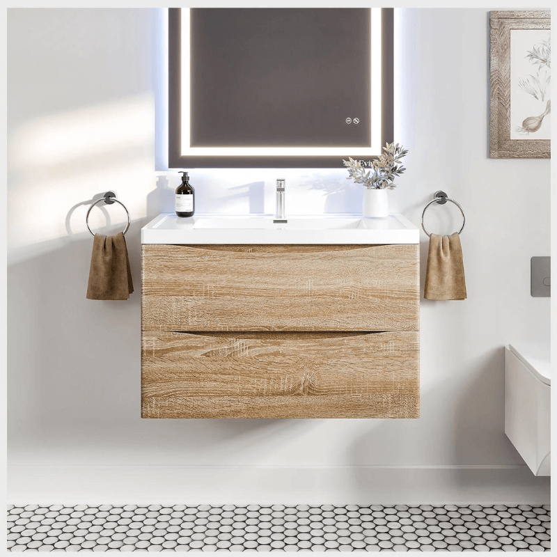 Eviva Smile 36" Wall Mount Modern Bathroom Vanity Set with Integrated White Acrylic Sink