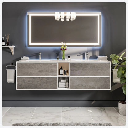 Vienna 75"W x 21"D Double Sink Wall Mount Bathroom Vanity with Acrylic Countertop and Integrated Sink