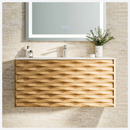 Oahu 32"W x 20"D Oak Wall Mount Bathroom Vanity with Solid Surface Countertop and Integrated Sink