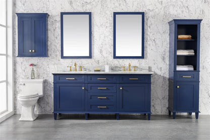 72" Double Sink Vanity Cabinet with Carrara White Marble or Blue Limestone Countertop