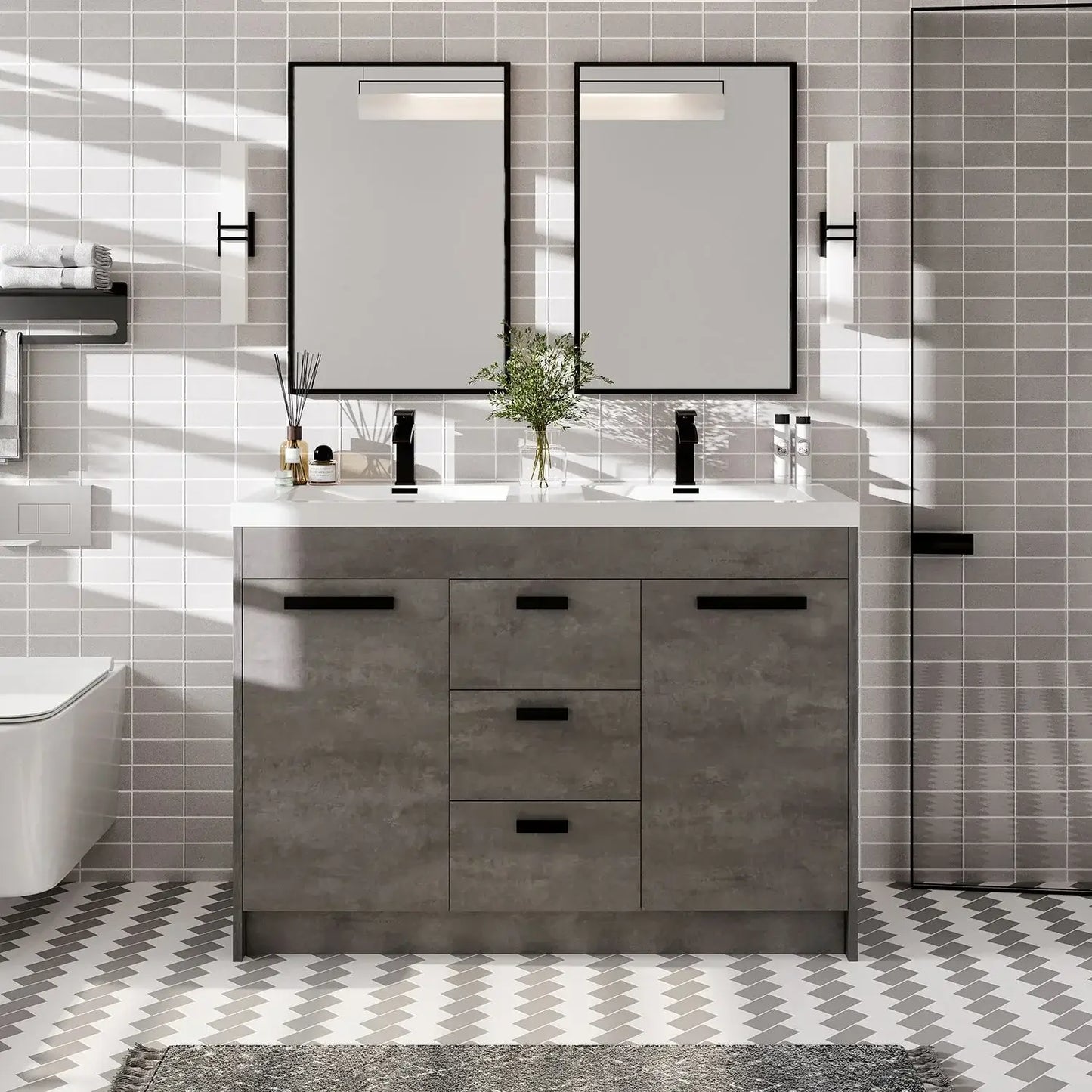 Lugano 48"W x 20"D Double Sink Bathroom Vanity with White Acrylic Countertop and Integrated Sinks