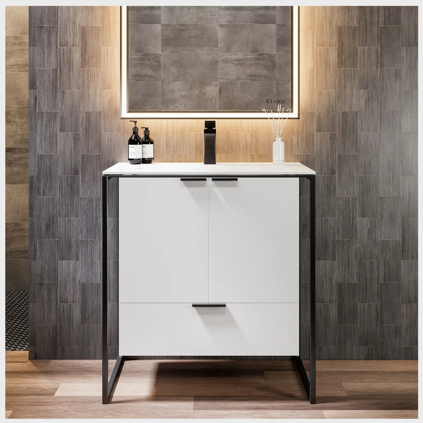 Moma 24"W x 18"D  Wall Mount Bathroom Vanity with White Solid Surface Countertop and Integrated Sink