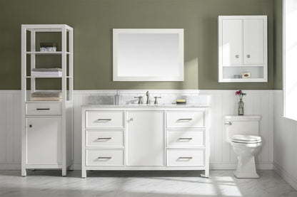 60" Single Sink Vanity Cabinet with Carrara White Marble or Blue Limestone Countertop