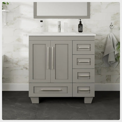 Loon 30"W x 22"D Single Bathroom Vanity with White Carrara Quartz Countertop and Undermount Porcelain Sink