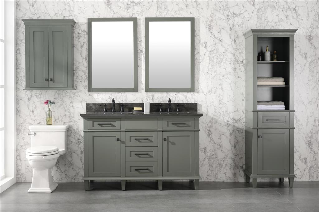 54" Double Sink Vanity Cabinet with Carrara White Marble or Blue Limestone Countertop